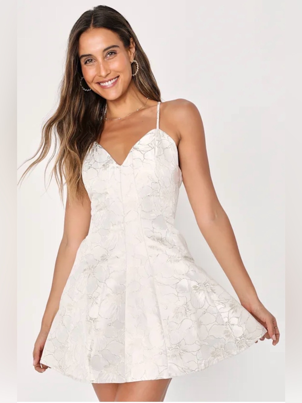 Lulus Shining Brightly Ivory and Gold Floral Mini Dress size large NWT, bridal
